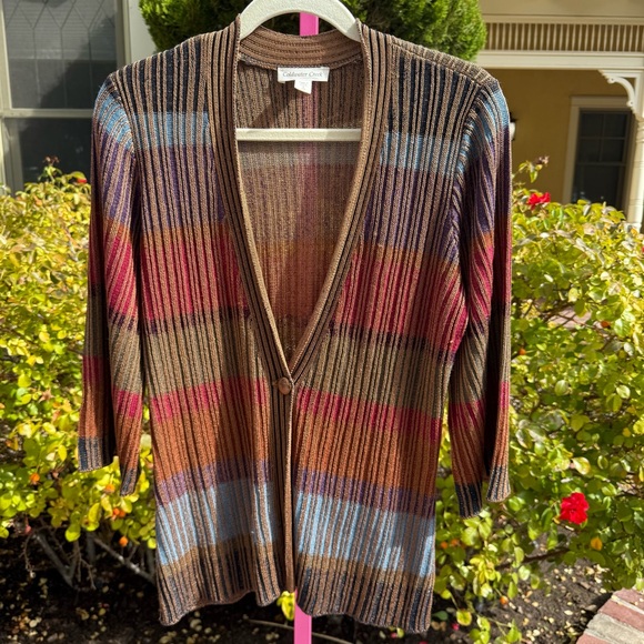 Coldwater Creek Brown Multicolor Striped Cardigan – Size S (6–8) - Picture 1 of 5